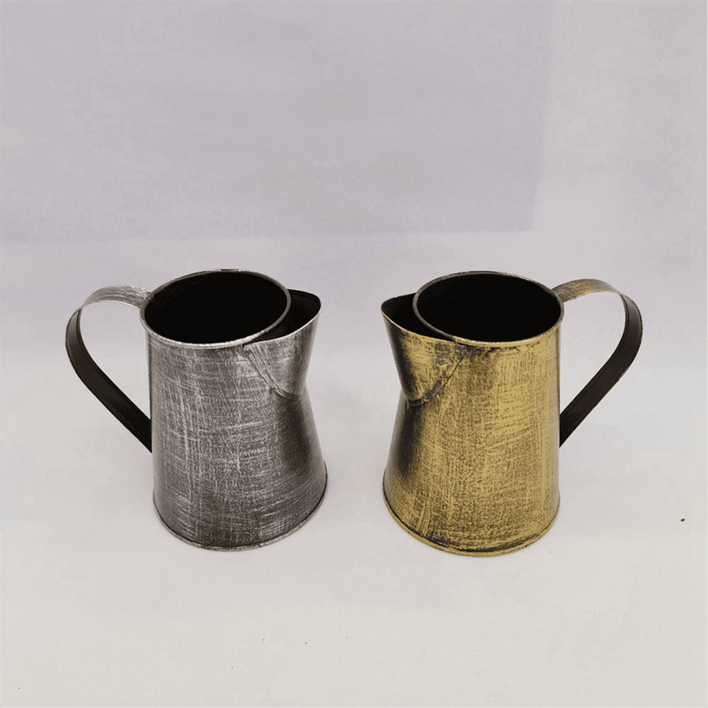 Metal Vase Decorative Shabby Pitcher Flower Holder Metal Vase with Handle for Home Garden Flowerpot Bronze