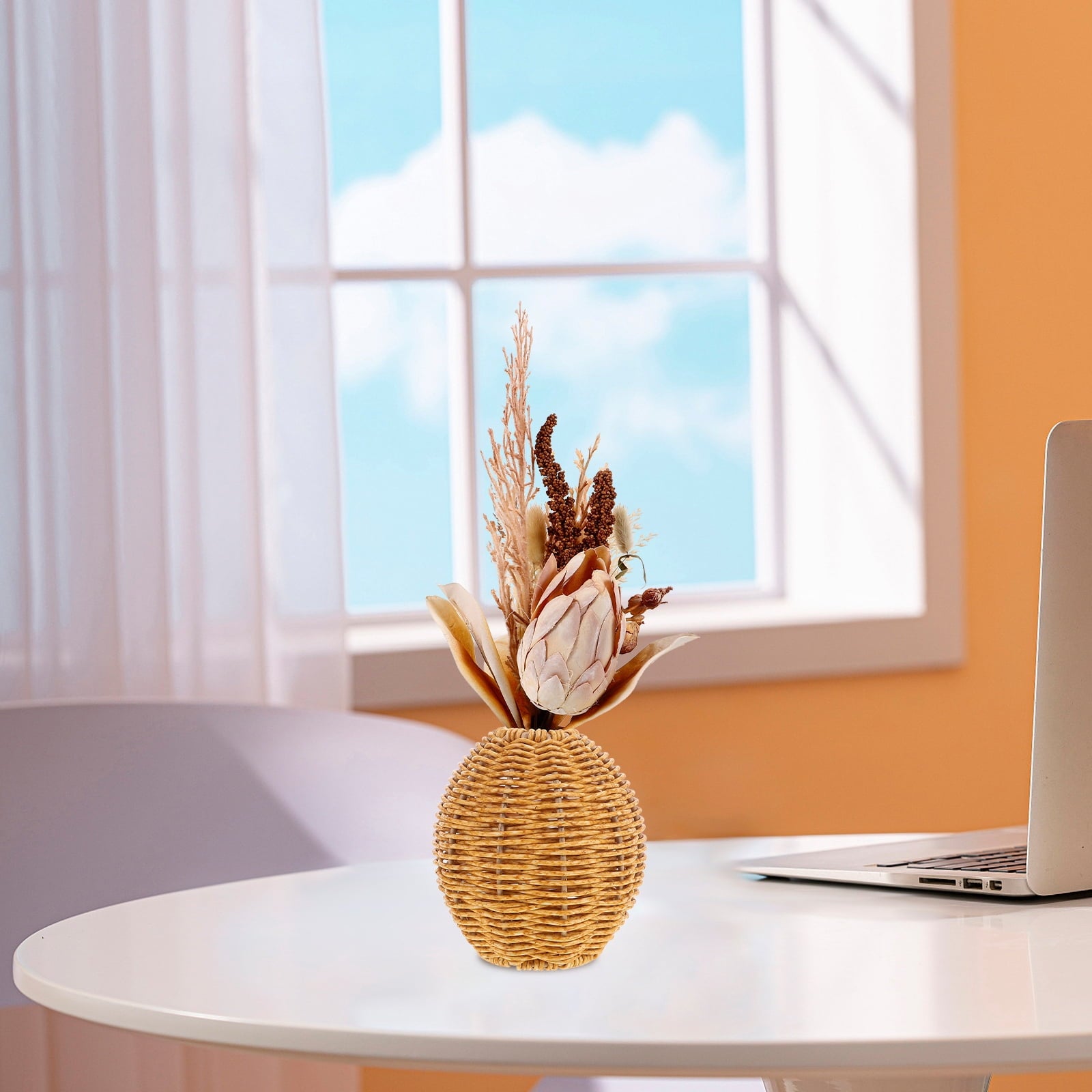 Imitation Rattan Vase Vintage Decor Vase For Home Decor Seaweed Weave Basket Wicker Flower Basket Vase Woven Vase Office