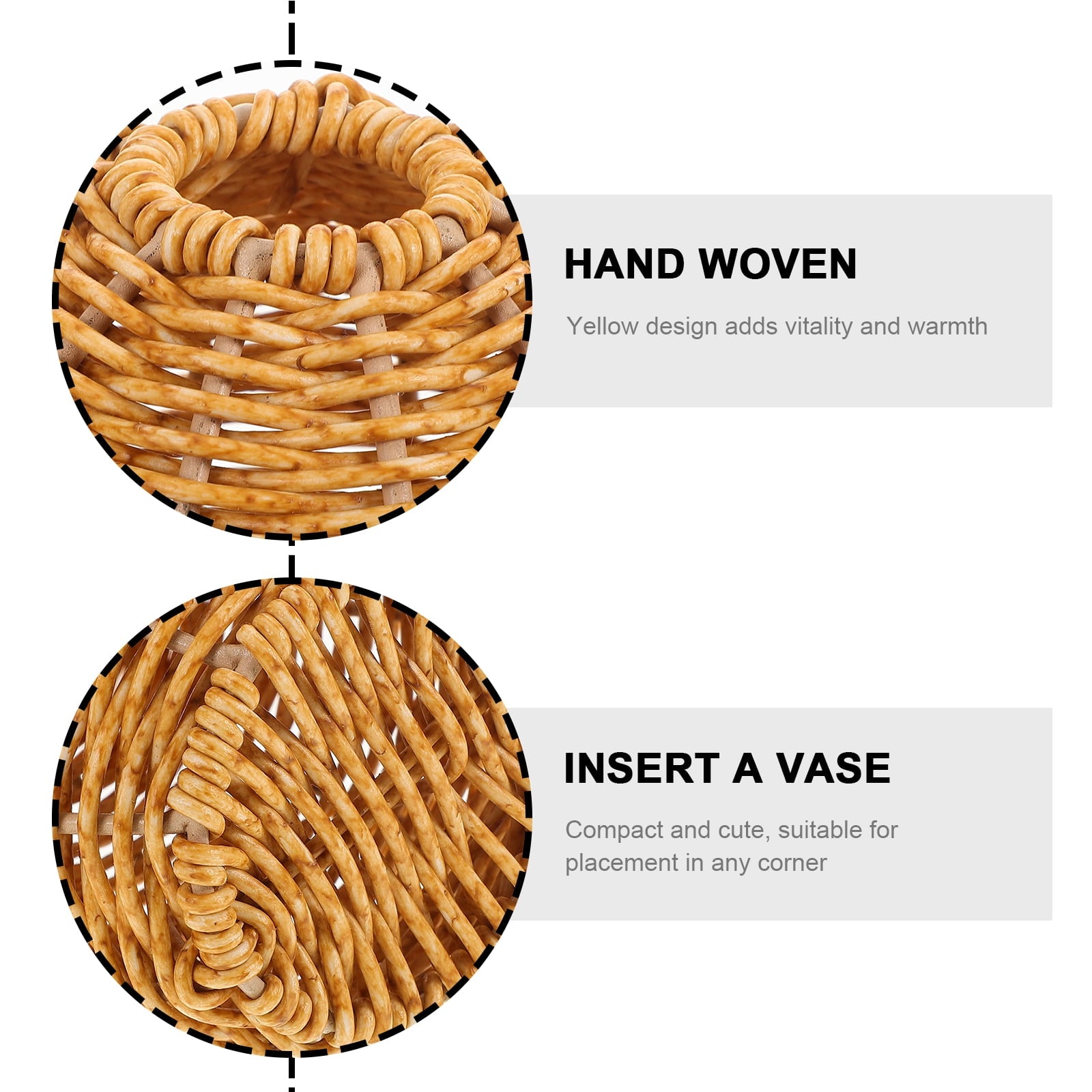 Imitation Rattan Vase Vintage Decor Vase For Home Decor Seaweed Weave Basket Wicker Flower Basket Vase Woven Vase Office