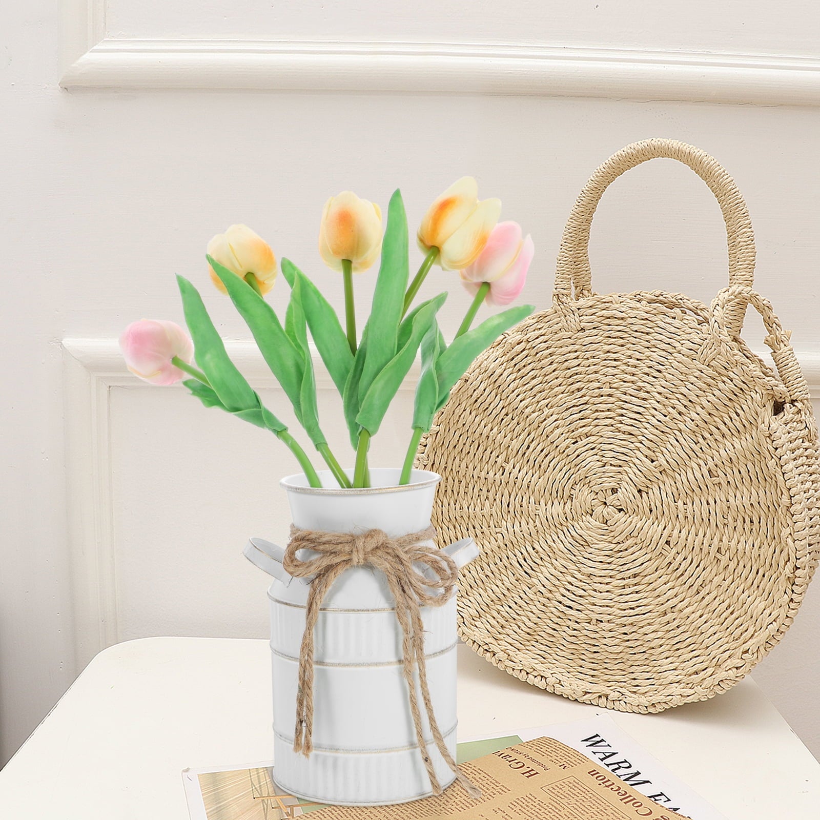 Retro Milk Bottle Vase Vintage Flower Vase Jug Vase Bucket Container Flower Jug Vintage Pitcher Vase with Handle Office
