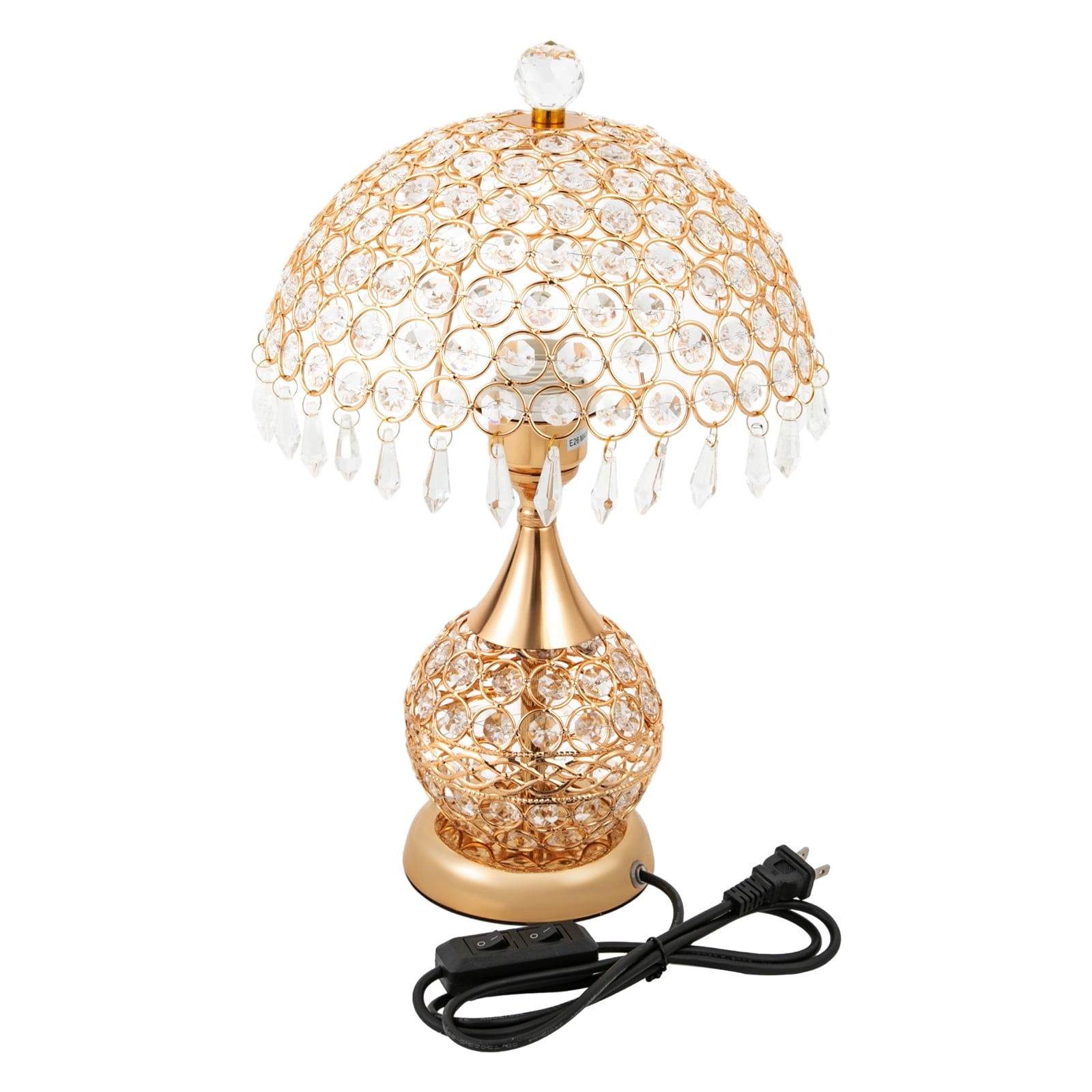 Deluxe Room Bedside Light, Vintage Crystal Table Lamp Nightstand Desk Light for Bedroom Living Room Gold