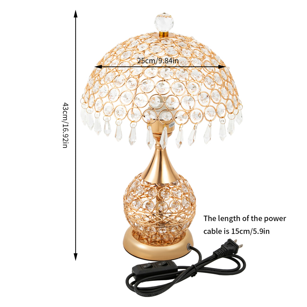 Deluxe Room Bedside Light, Vintage Crystal Table Lamp Nightstand Desk Light for Bedroom Living Room Gold