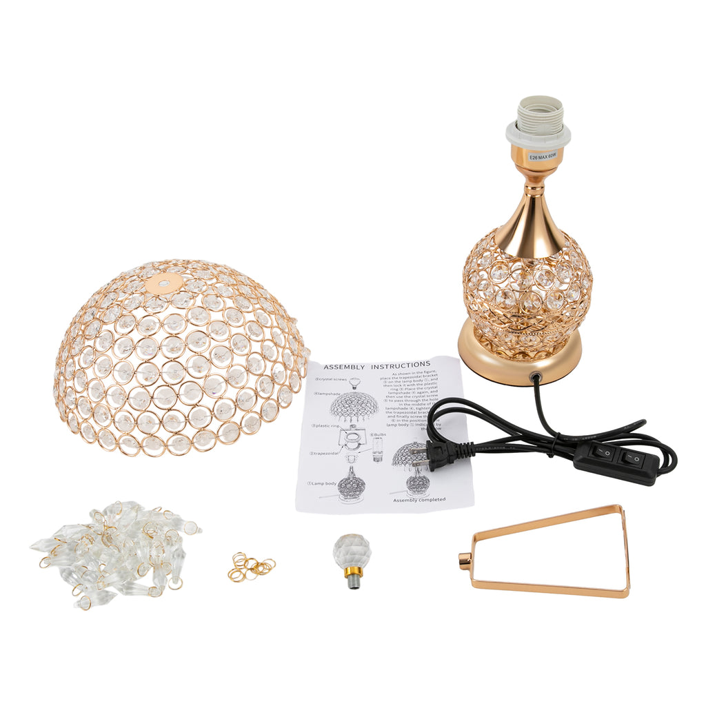 Deluxe Room Bedside Light, Vintage Crystal Table Lamp Nightstand Desk Light for Bedroom Living Room Gold