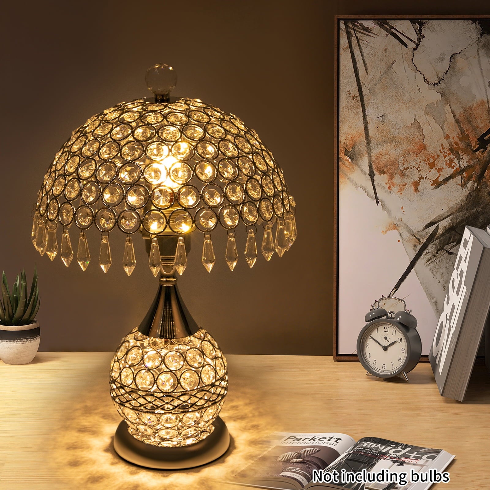 Deluxe Room Bedside Light, Vintage Crystal Table Lamp Nightstand Desk Light for Bedroom Living Room Gold