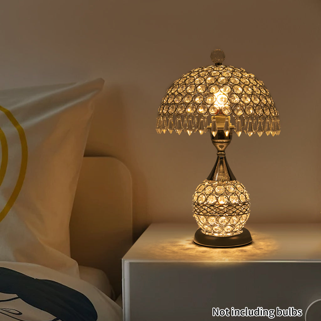 Deluxe Room Bedside Light, Vintage Crystal Table Lamp Nightstand Desk Light for Bedroom Living Room Gold