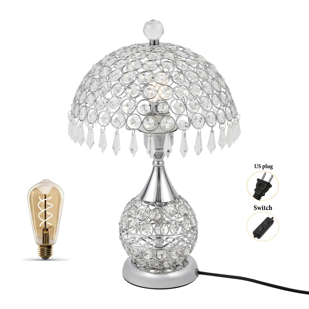 Deluxe Room Bedside Light, Vintage Crystal Table Lamp Nightstand Desk Light for Bedroom Living Room Gold