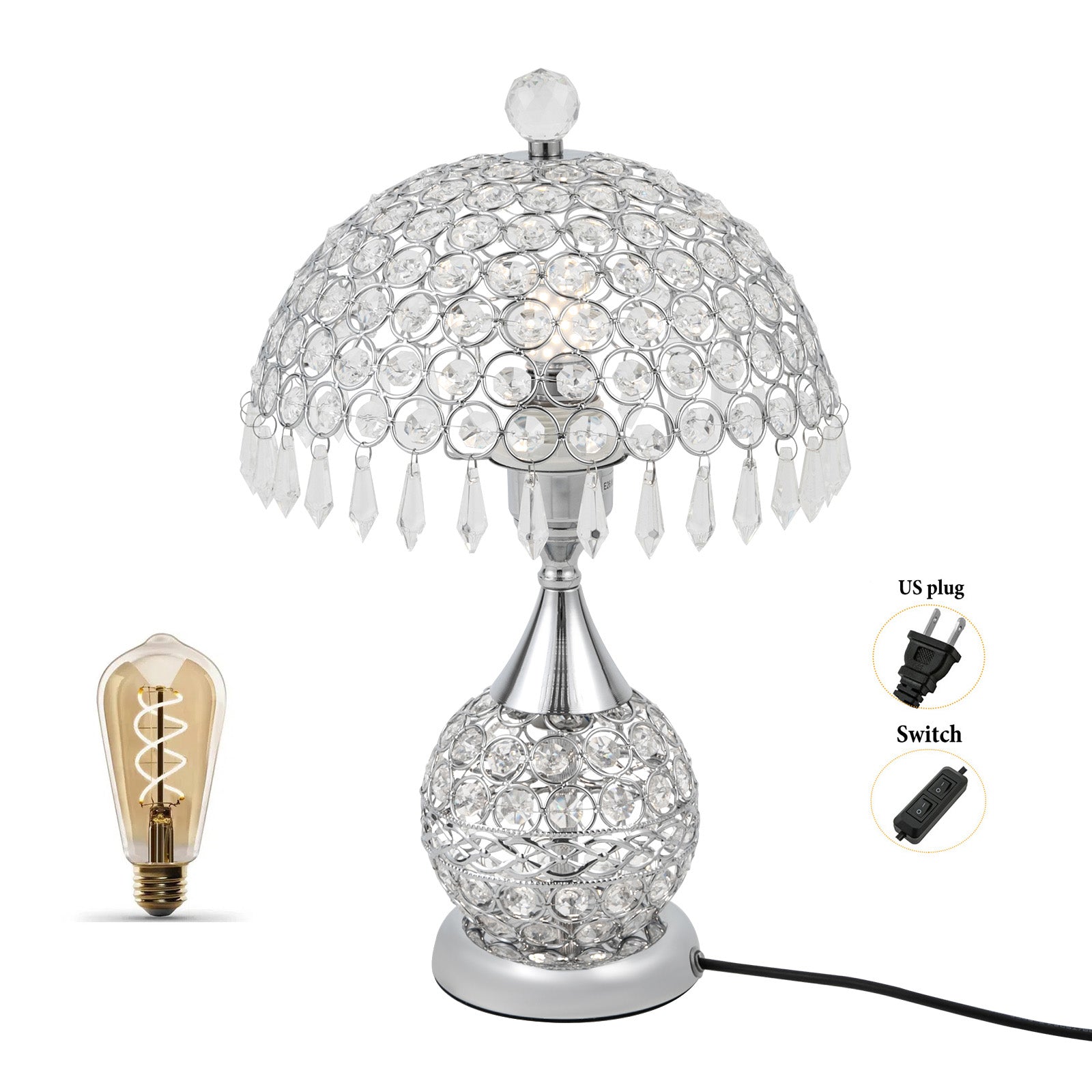 Deluxe Room Bedside Light, Vintage Crystal Table Lamp Nightstand Desk Light for Bedroom Living Room Gold