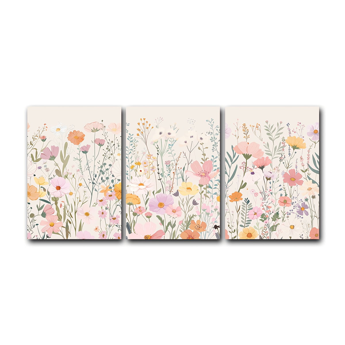 3pcs Bohemian Floral Canvas Wall Art Set - Vibrant Wildflower Print, Frameless, Modern Home Decor for Living Room, Bedroom, or Dining Area, Indoor/Outdoor Use, Perfect for Fall &amp; Summer, Indoor Wall