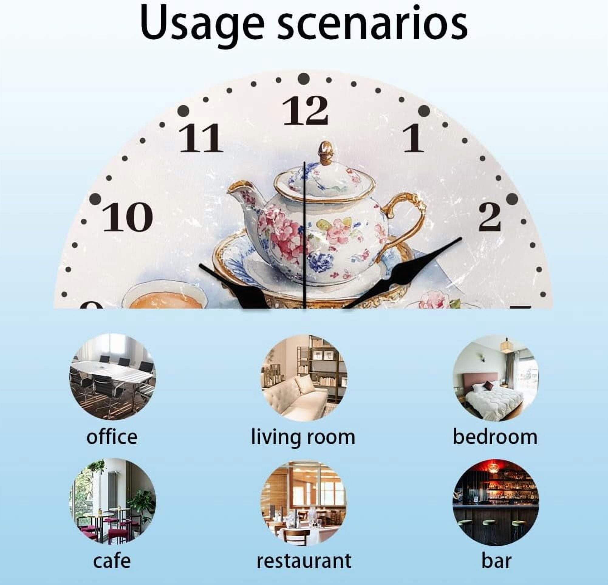 12 Inch Wall Clock Afternoon Tea Wall Clock Battery Powered Non-Tick Cake Decoration Kitchen Clock for Living Room Bedroom Home Decor Office