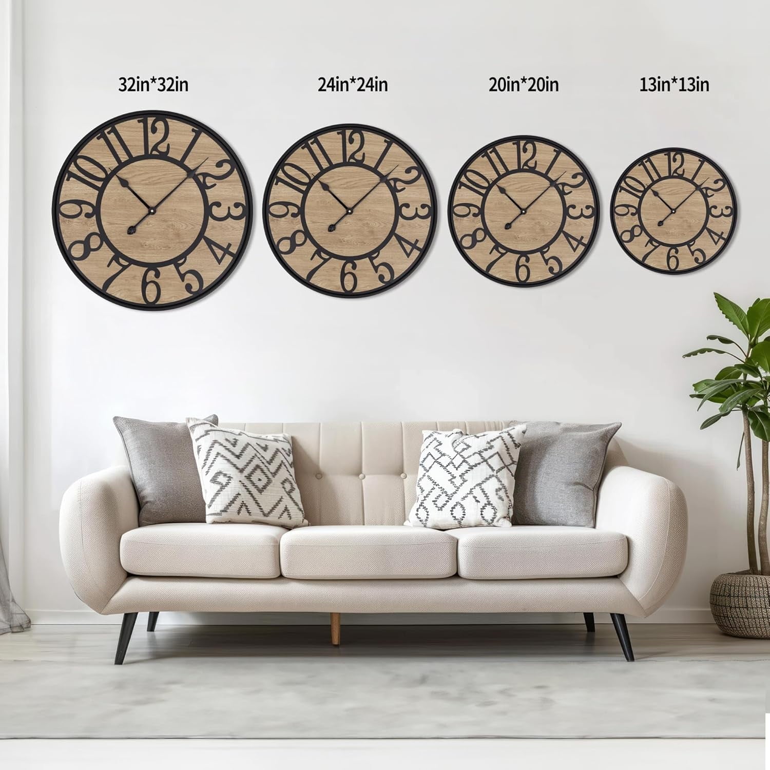 PrimeCook Shop Large Wall Clock for Living Room,Metal &amp; Wood Silent Rustic Farmhouse Wall Clock with Arabic Numeral, Battery Operated Decorative for Bedroom Office Home Decor 20inch Black