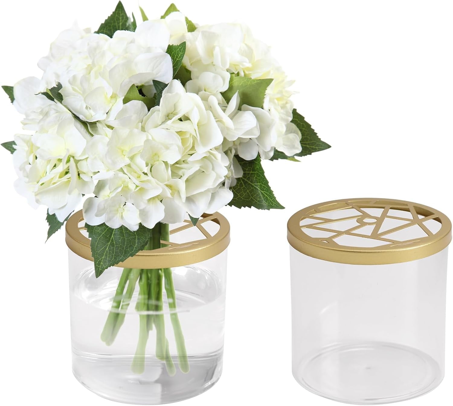 Set of Glass Flower Vase with Decoration Stones, Flower Arranging Supplies Clear Glass Modern Flower Vase with Cover for Office Home Decoration