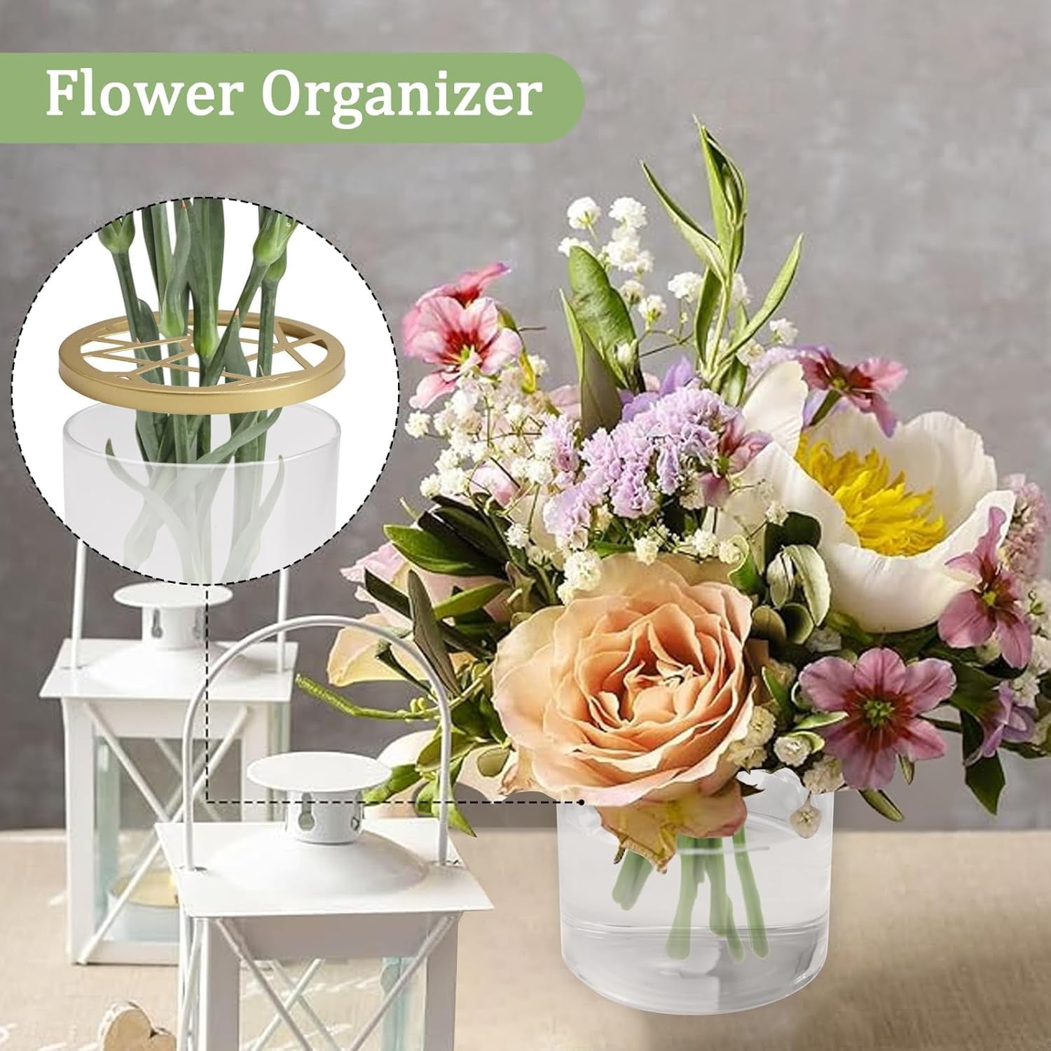 Set of Glass Flower Vase with Decoration Stones, Flower Arranging Supplies Clear Glass Modern Flower Vase with Cover for Office Home Decoration