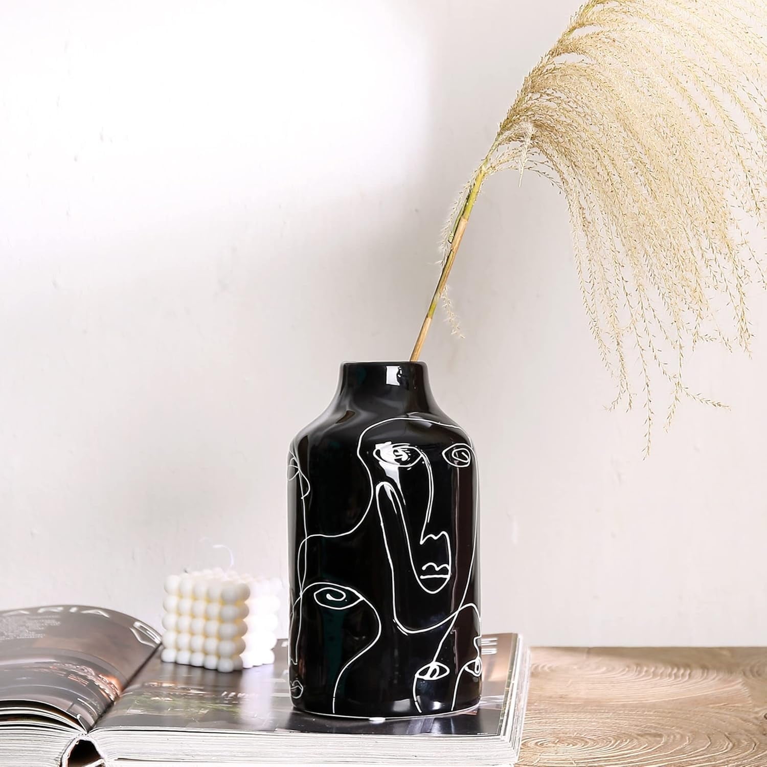 Ceramic Vase for Home Decor, Abstract Irregular Design Flower Vase, Living Room Decor Minimalist Decorative Vases for Pampas Grass