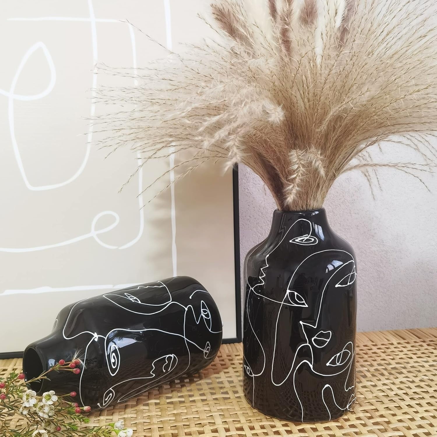 Ceramic Vase for Home Decor, Abstract Irregular Design Flower Vase, Living Room Decor Minimalist Decorative Vases for Pampas Grass