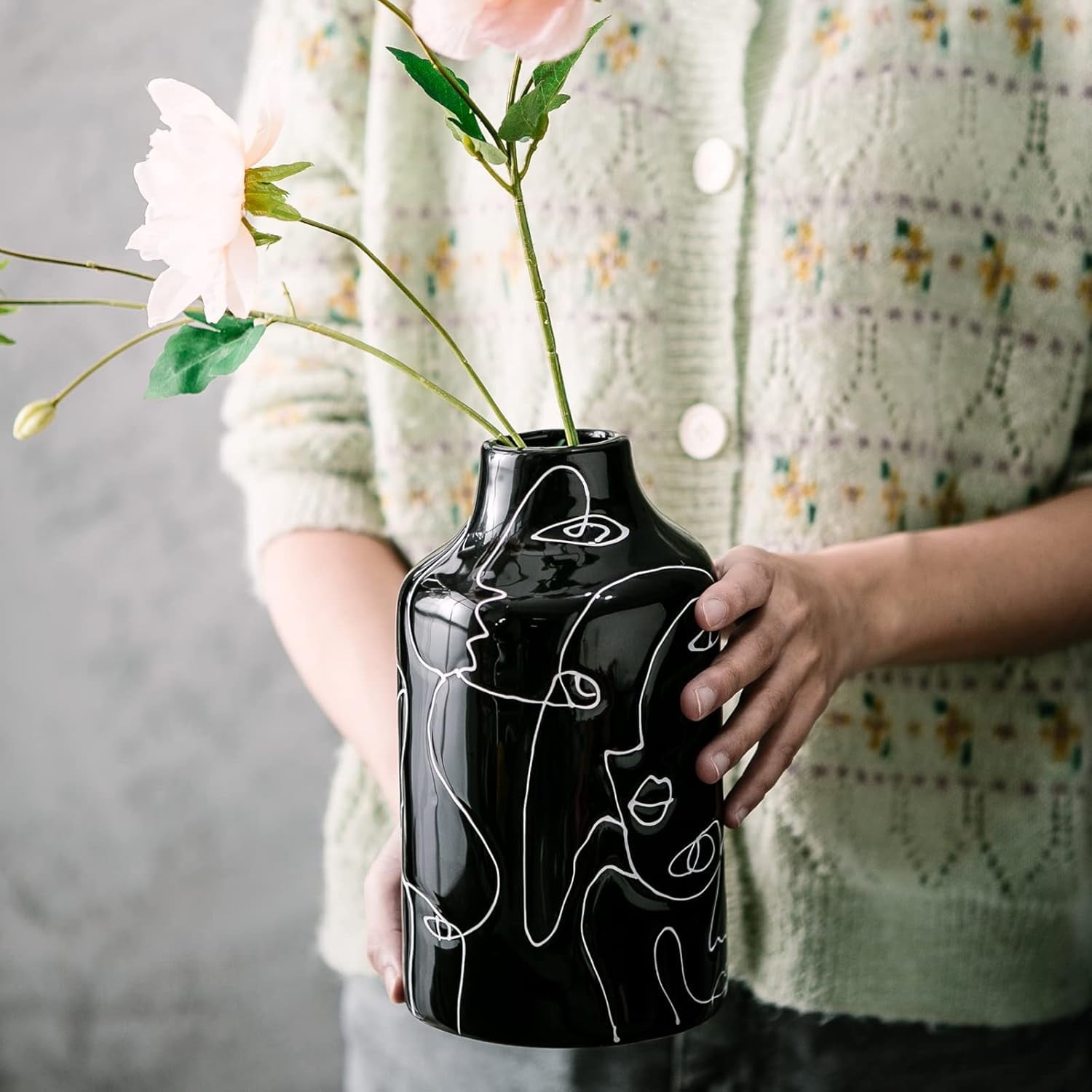 Ceramic Vase for Home Decor, Abstract Irregular Design Flower Vase, Living Room Decor Minimalist Decorative Vases for Pampas Grass