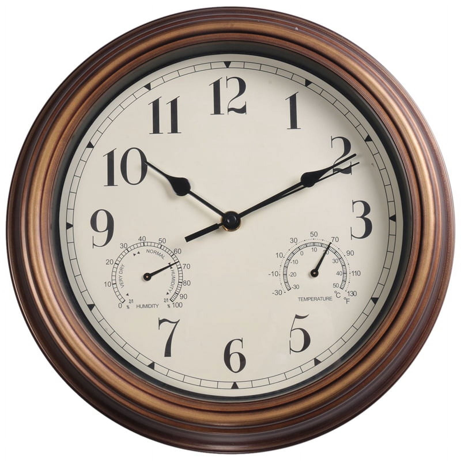 12inch Wall Clock,Retro Waterproof Clock with Displays Thermometer&amp;Hygrometer,Noise-Free Clock for Indoor/Outdoor