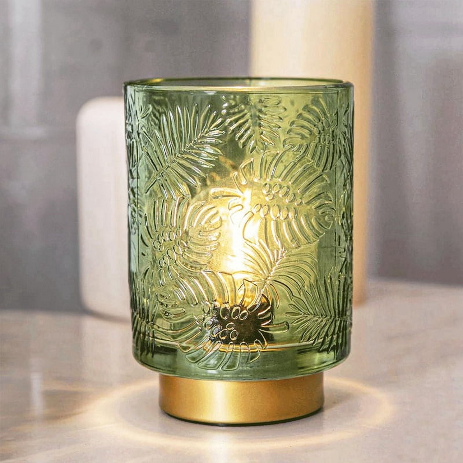 Quaqdae Small Battery Operated Lamp - Portable Cordless Lamp for Home Decor, Glass Table Lamp with Decor Aesthetic Jade Green