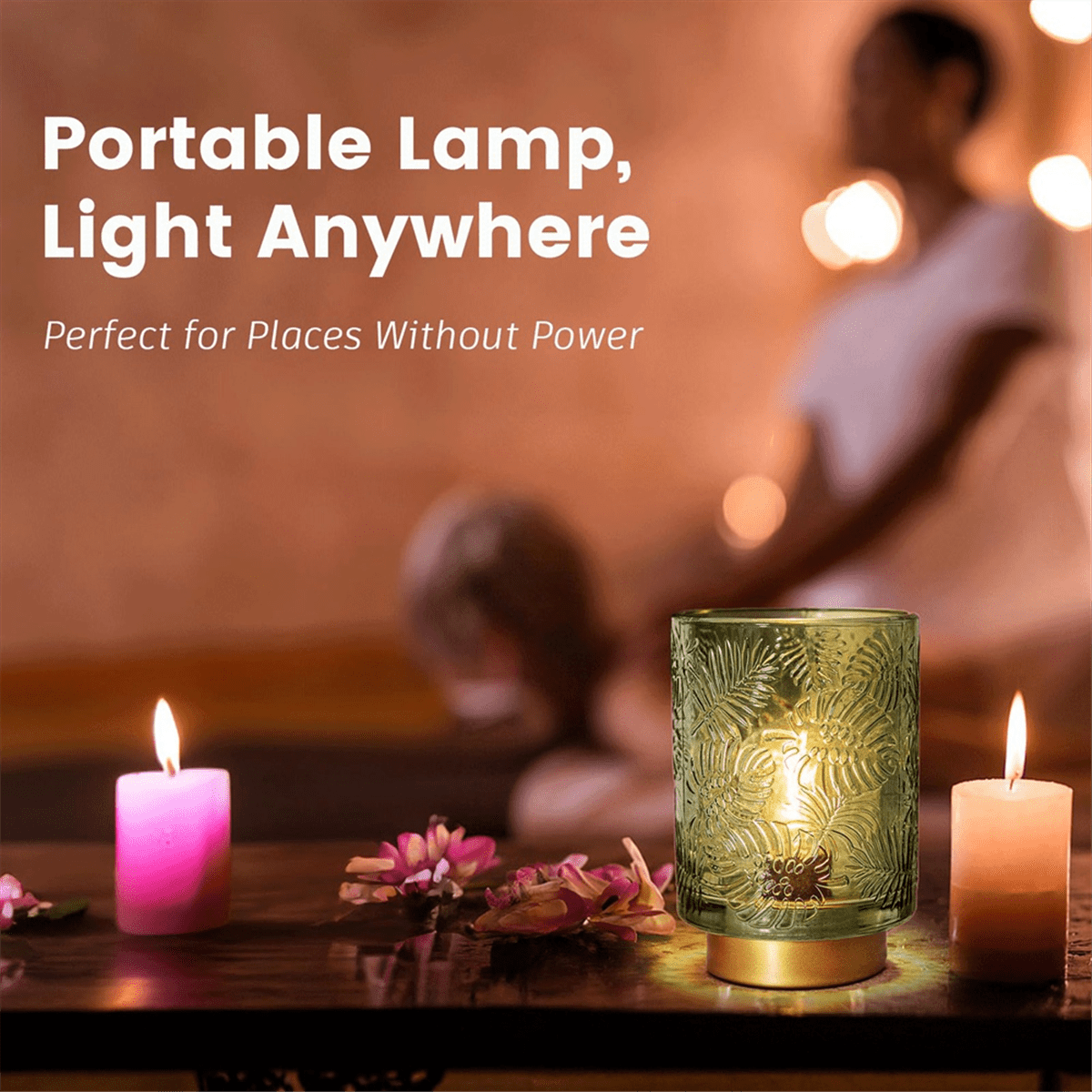 Quaqdae Small Battery Operated Lamp - Portable Cordless Lamp for Home Decor, Glass Table Lamp with Decor Aesthetic Jade Green