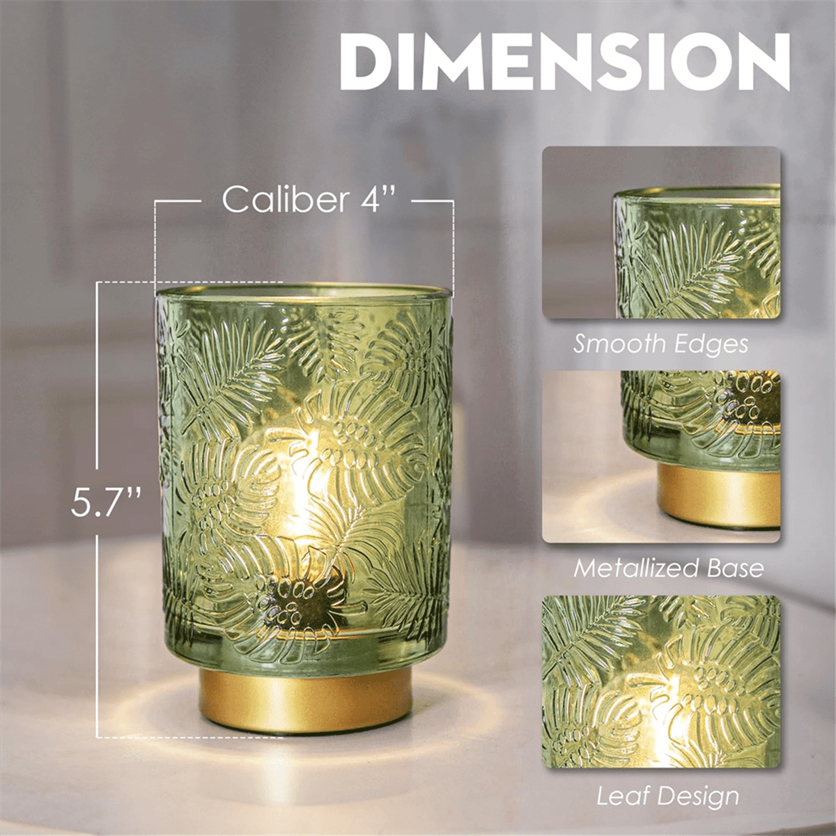 Quaqdae Small Battery Operated Lamp - Portable Cordless Lamp for Home Decor, Glass Table Lamp with Decor Aesthetic Jade Green