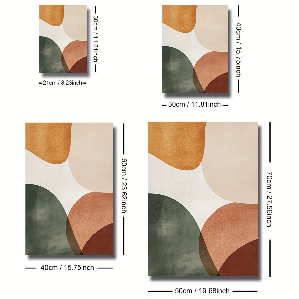 Set of 3 Boho Botanical Geometry Abstract Wall Art - Frameless Canvas Posters with Earth Tones Abstract Shapes, Modern Home Decor for Apartment, Bedroom, Living Room - Minimalist Geometric Design in