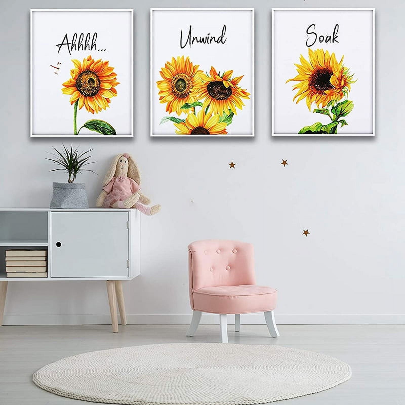 6 Pieces Sunflower Bathroom Decor Relax Soak Unwind Wall Painting Art Women College Living Room Bathroom Nursery