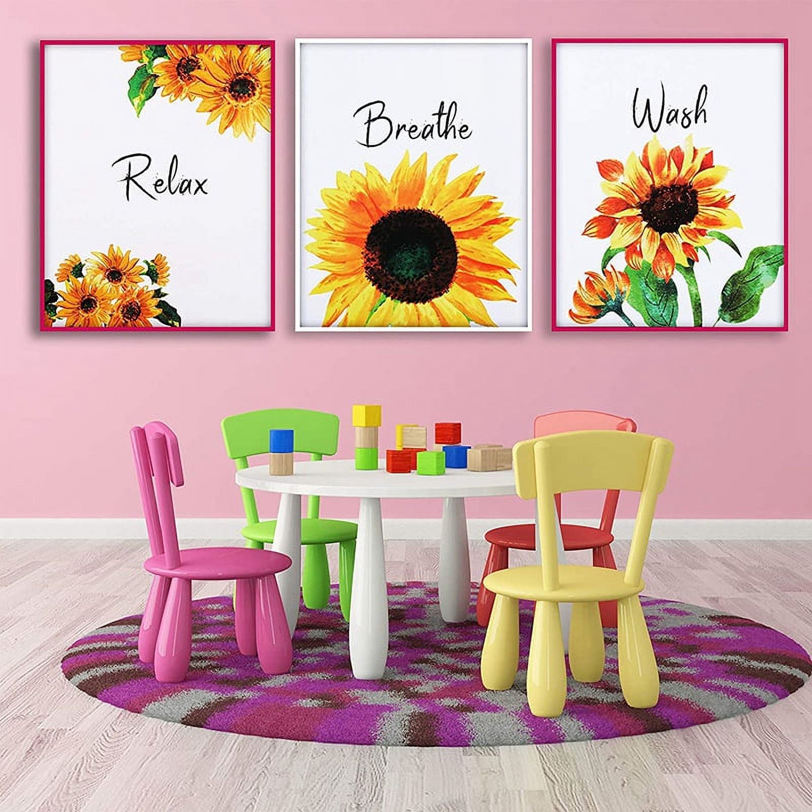 6 Pieces Sunflower Bathroom Decor Relax Soak Unwind Wall Painting Art Women College Living Room Bathroom Nursery