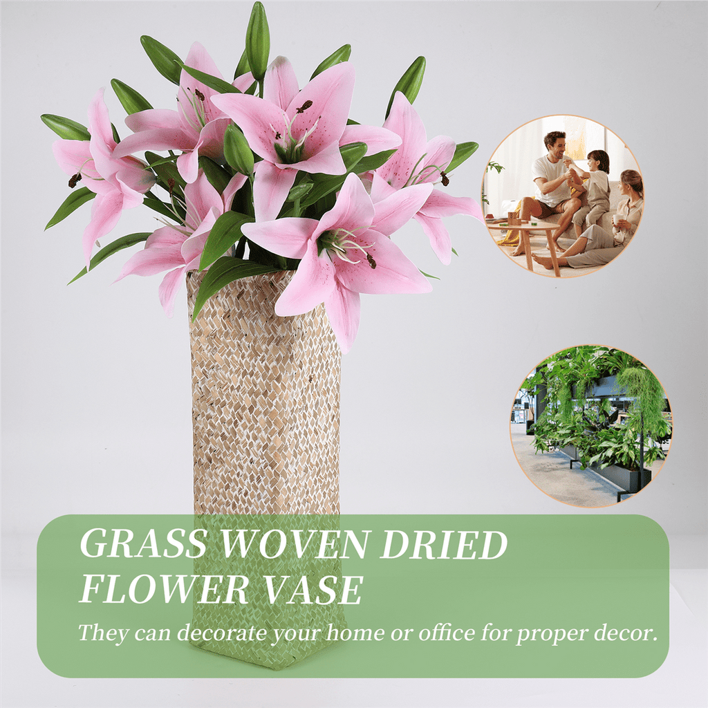 Rattan Flower Vase Bamboo Baskets Decoration Vases Fruit Basket Tall for Home Decor White