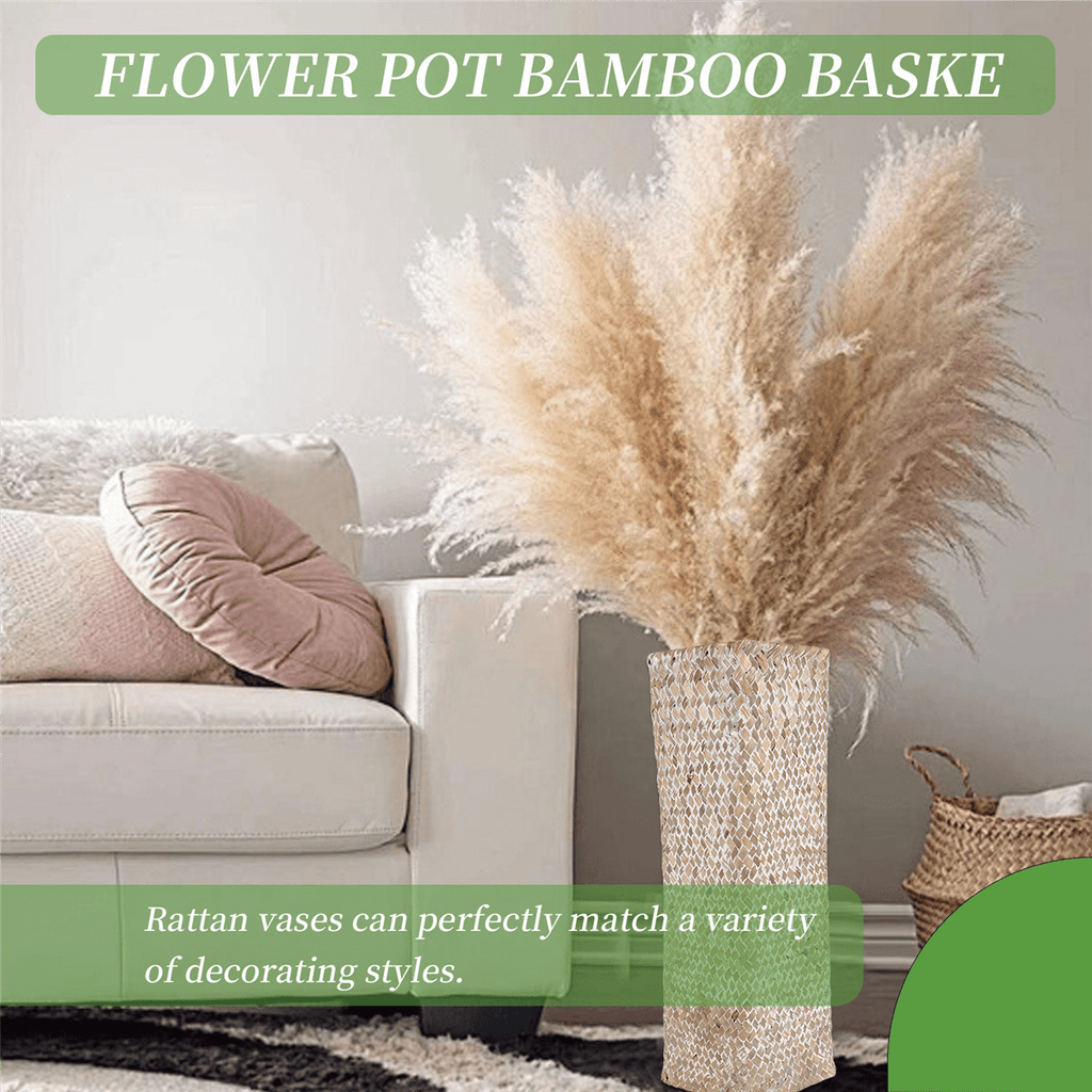 Rattan Flower Vase Bamboo Baskets Decoration Vases Fruit Basket Tall for Home Decor White