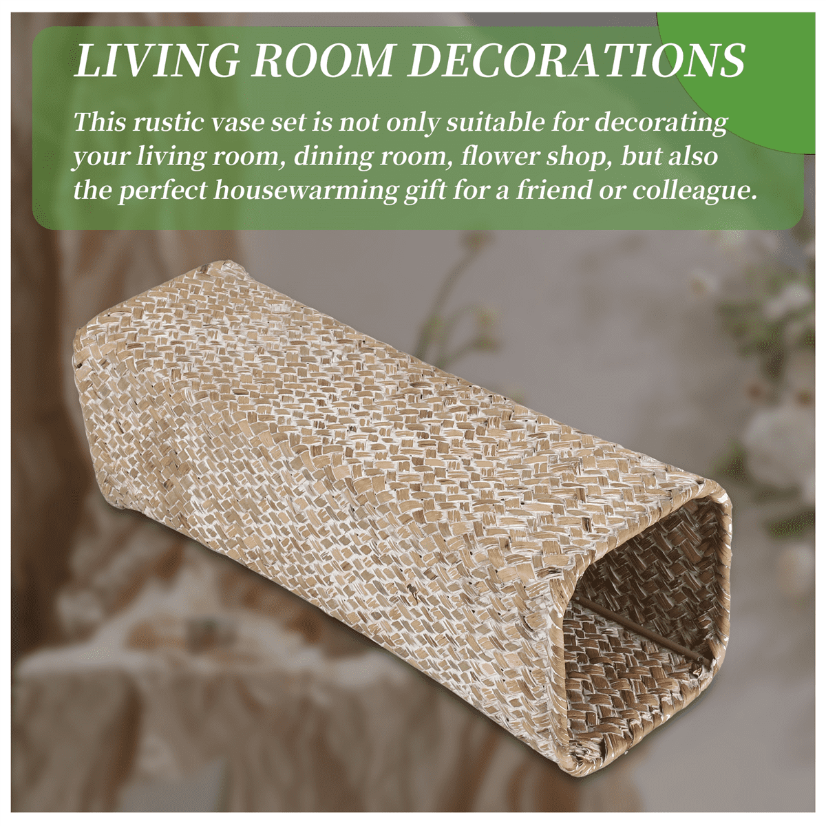 Rattan Flower Vase Bamboo Baskets Decoration Vases Fruit Basket Tall for Home Decor White