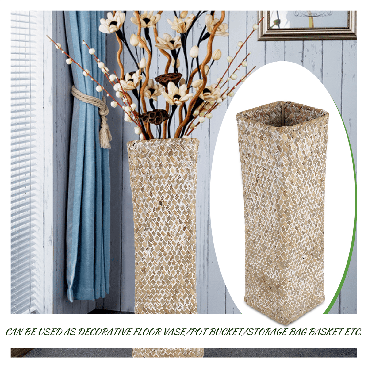 Rattan Flower Vase Bamboo Baskets Decoration Vases Fruit Basket Tall for Home Decor White