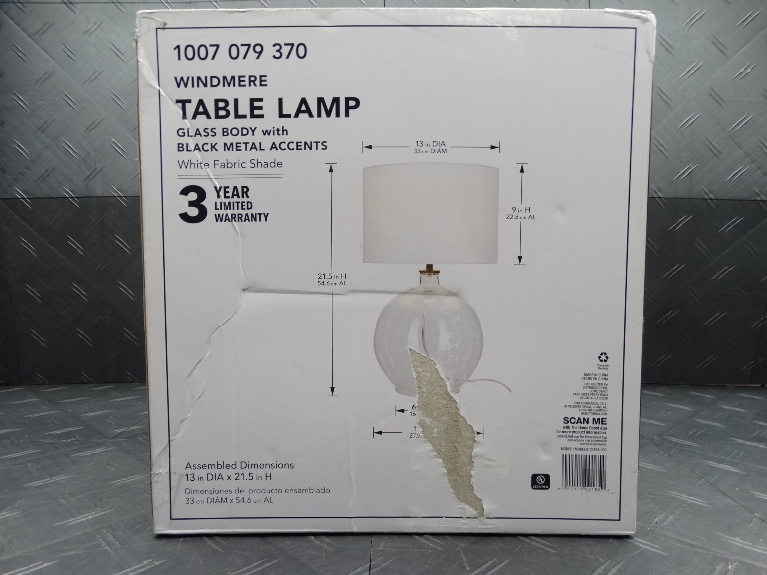 Hampton Bay 21.5” Clear Glass Table Lamp
