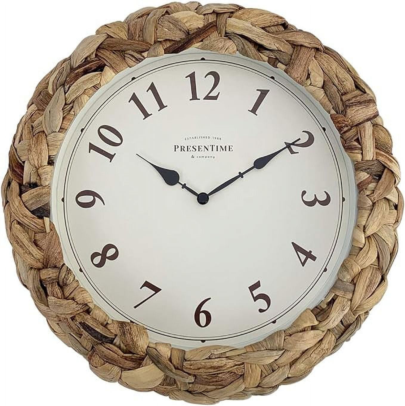 Presentime &amp; Co Farmhouse Series, Rustic Woven Clock, 10.5 inch, Natural Woven Water Hyacinth/Sea Grass. Wall Sculpture, Wall Art and Timepiece for Home Decoration/Wall Decoration/Farmhouse Décor.