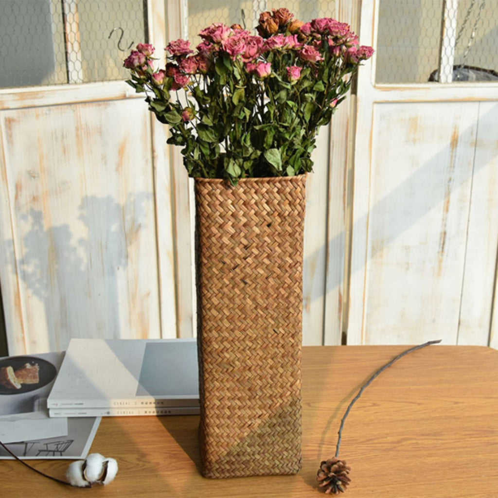 Rattan Flower Vase Bamboo Baskets Decoration Vases Flower Fruit Basket Flower Vase Tall Vases for Home Decor Brown