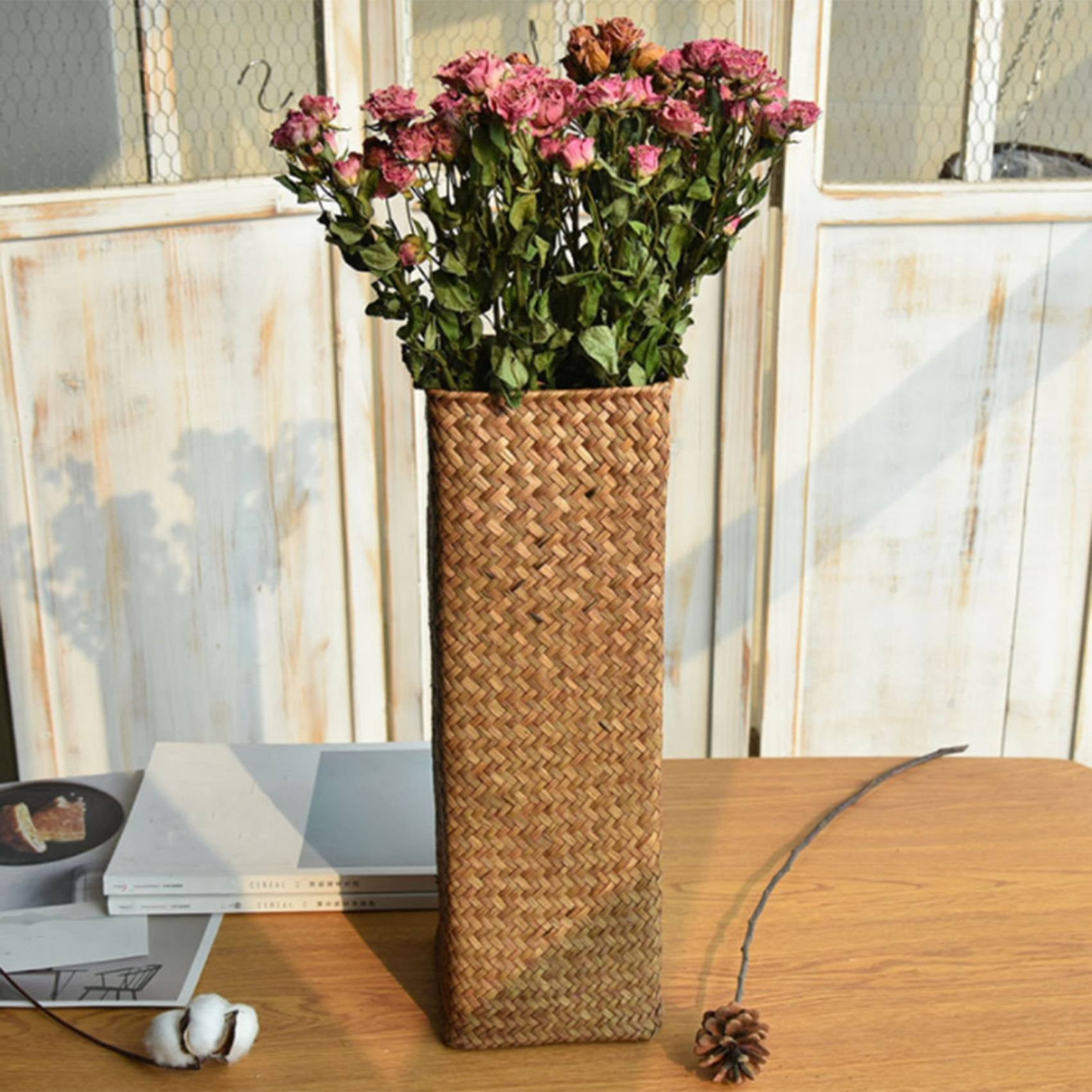 Rattan Flower Vase Bamboo Baskets Decoration Vases Flower Fruit Basket Flower Vase Tall Vases for Home Decor Brown