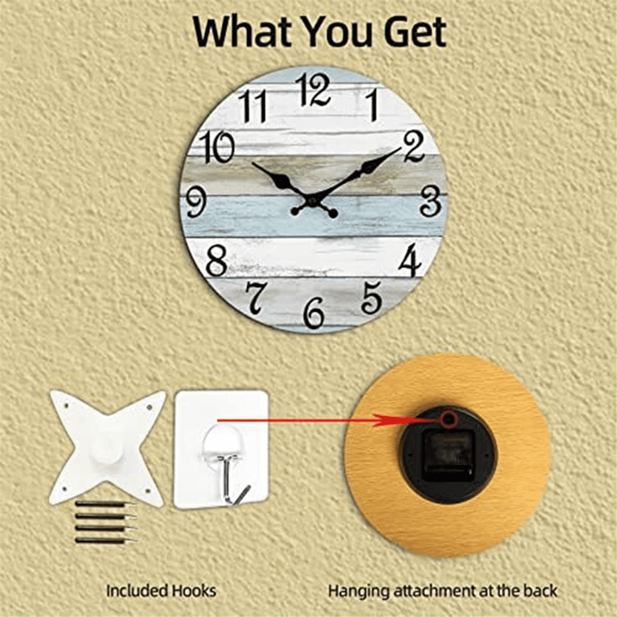 Wall Clock Bathroom Clock, Rustic Clocks Battery Operated, Silent Non Ticking Wooden Coastal-Each Home Decor