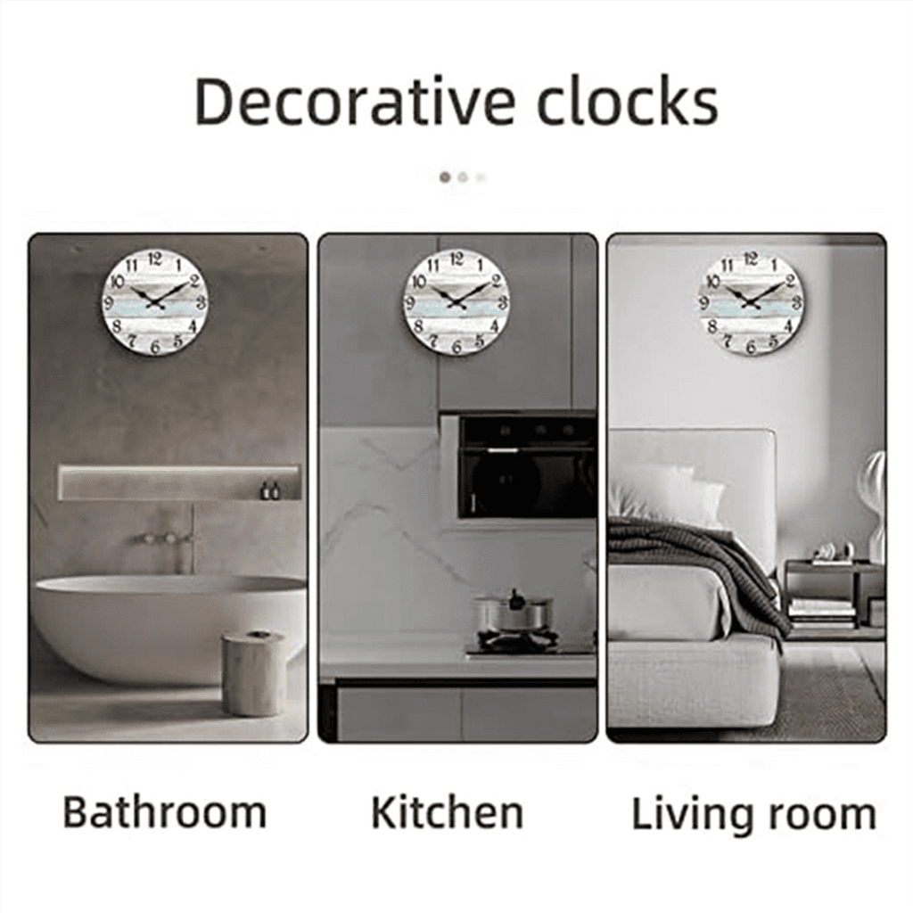 Wall Clock Bathroom Clock, Rustic Clocks Battery Operated, Silent Non Ticking Wooden Coastal-Each Home Decor