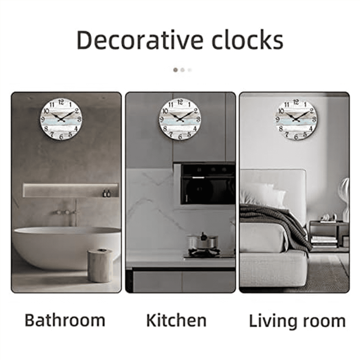 Wall Clock Bathroom Clock, Rustic Clocks Battery Operated, Silent Non Ticking Wooden Coastal-Each Home Decor