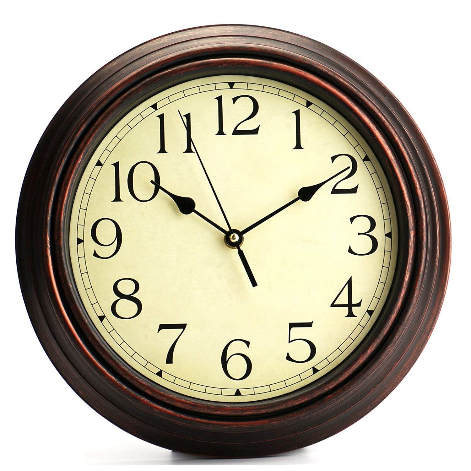 Bekith 12-Inch Round Classic Clock Retro Non Ticking Quartz Decorative Wall Clock