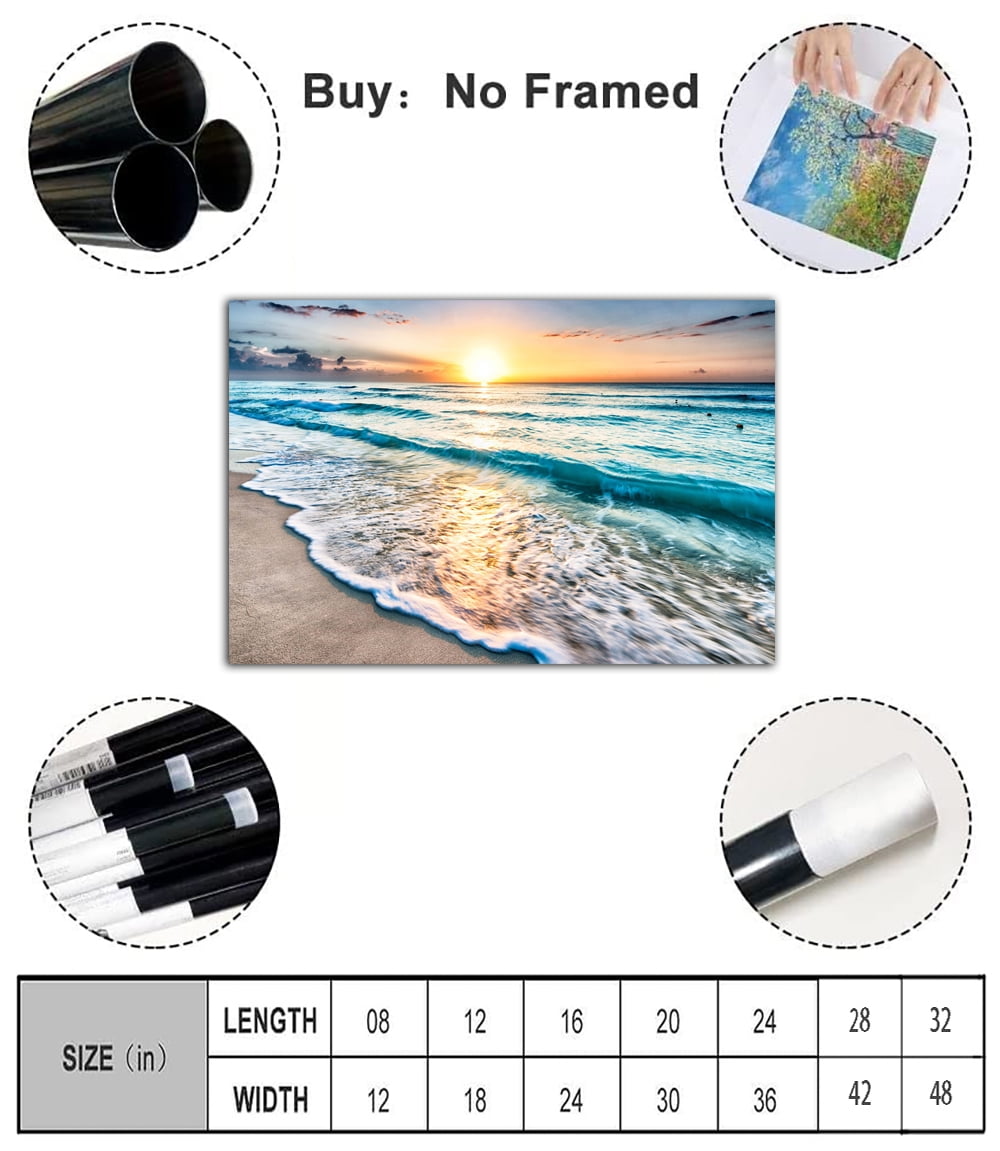 Sunrise Ocean Poster Sunset Beach Seascape Print Canvas Poster Wall Art Picture Living Room Office Decoration Painting Room Aesthetic
