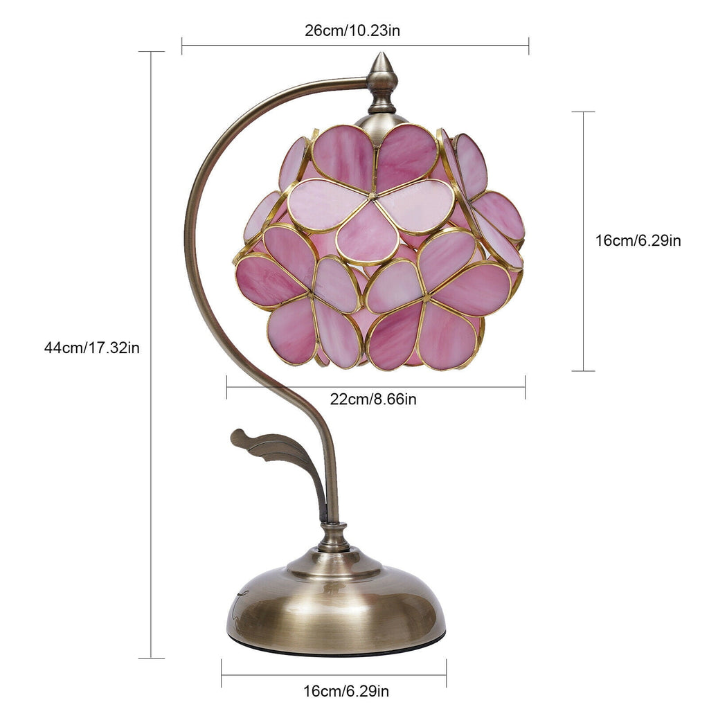 Portable Stained Glass Table Lamp Cherry Blossom Desk Lamp with Petal Lampshade