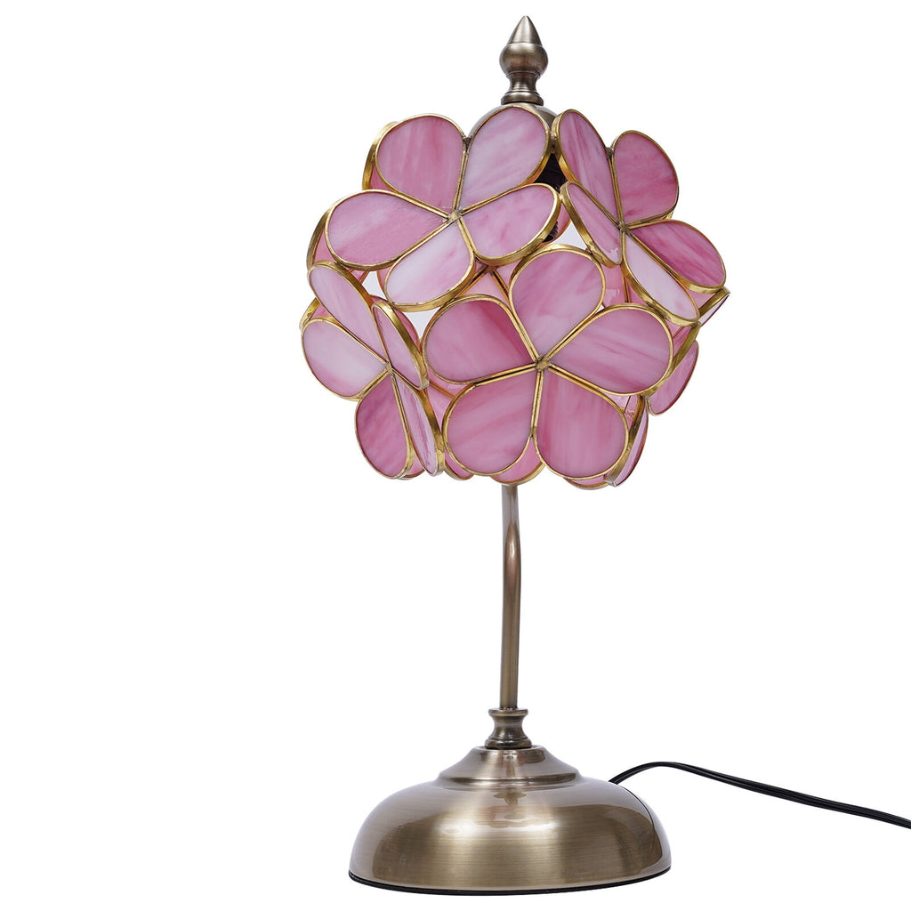Portable Stained Glass Table Lamp Cherry Blossom Desk Lamp with Petal Lampshade