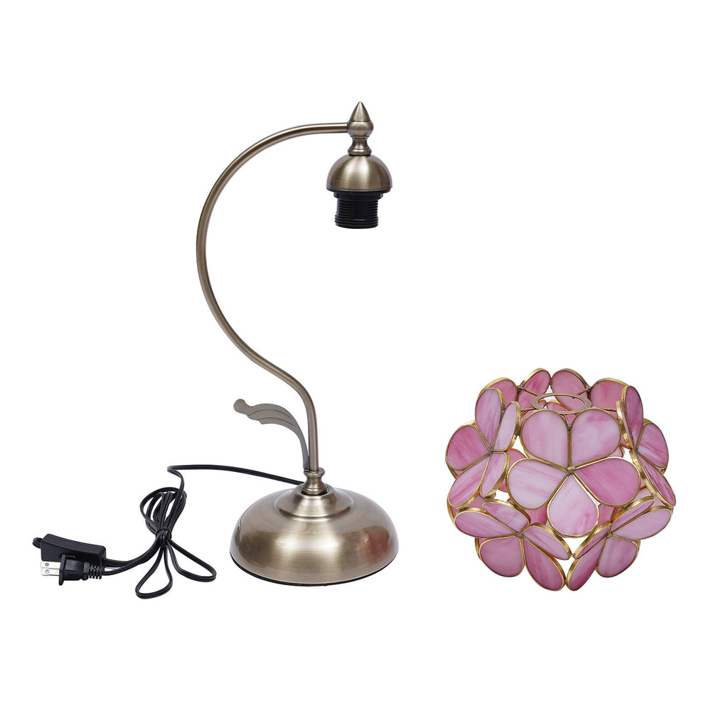 Portable Stained Glass Table Lamp Cherry Blossom Desk Lamp with Petal Lampshade