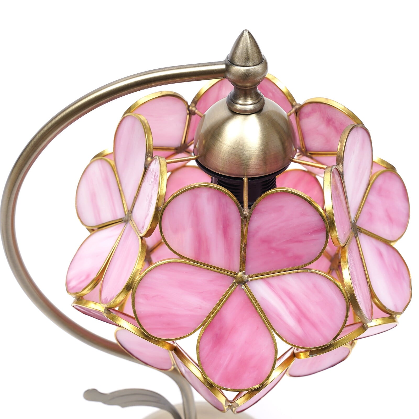Portable Stained Glass Table Lamp Cherry Blossom Desk Lamp with Petal Lampshade