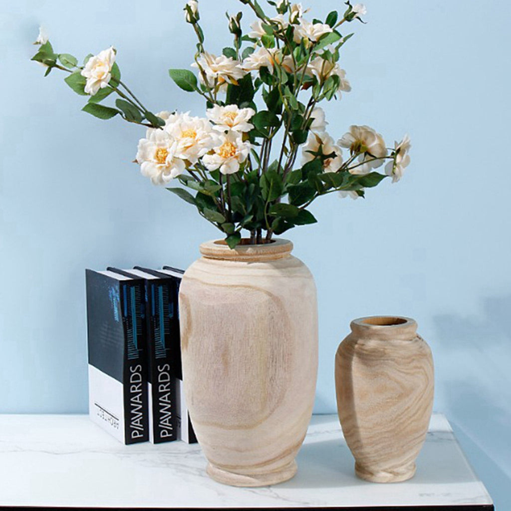 2X Wooden Vase Decoration Living Room Table Solid Wood Ware Flower Bottle Ornament Home Decoration