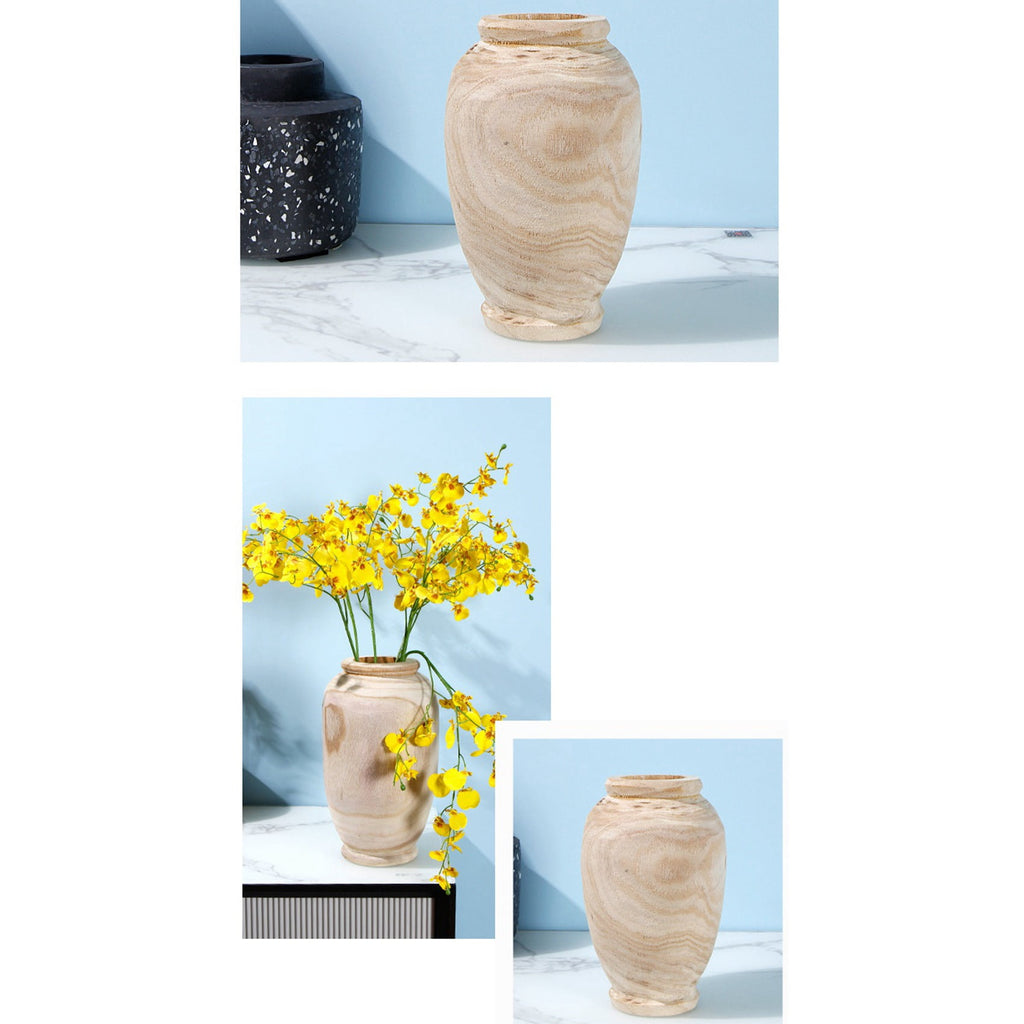 2X Wooden Vase Decoration Living Room Table Solid Wood Ware Flower Bottle Ornament Home Decoration