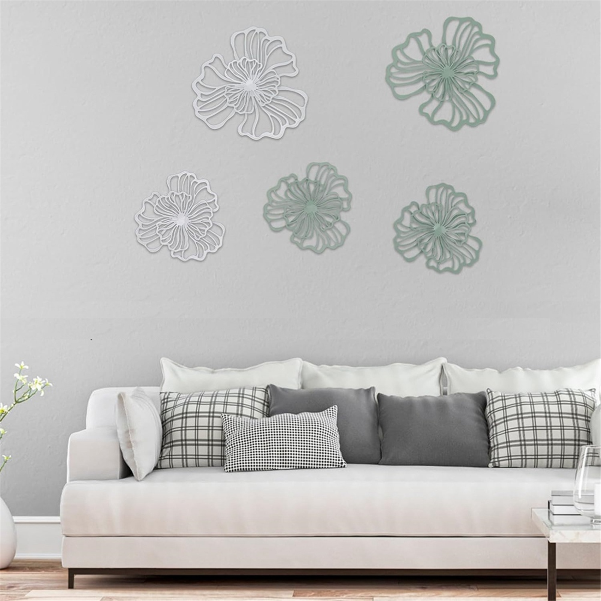 5PCS Metal Wall Art, Bathroom Decor Wall Art Gold Bathroom Decor 3D Wall Decor Gold Wall Art Flower Wall Decor