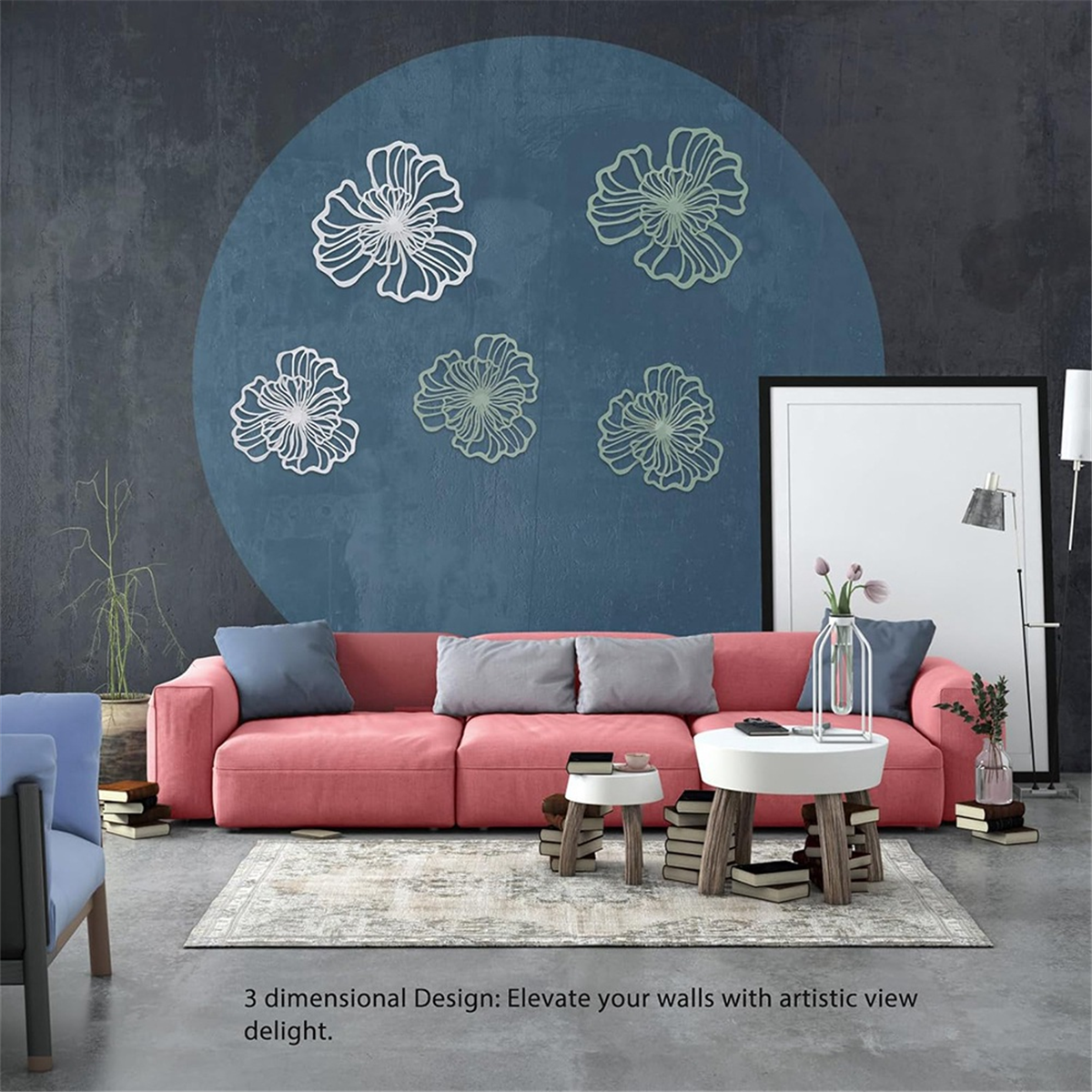 5PCS Metal Wall Art, Bathroom Decor Wall Art Gold Bathroom Decor 3D Wall Decor Gold Wall Art Flower Wall Decor