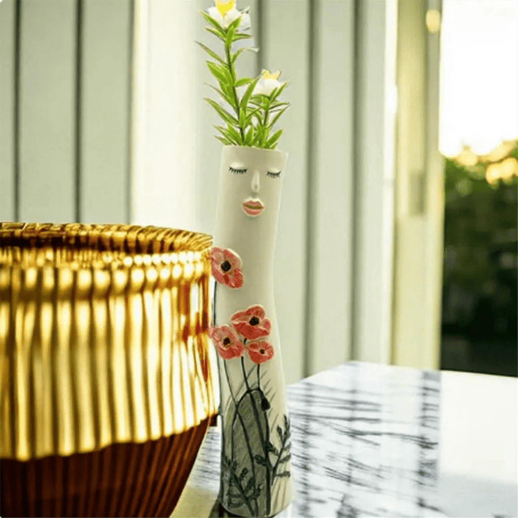 Girls Face Vase Ornament Flower Pot Vase Artificial Plants Holder for Home Decoration B