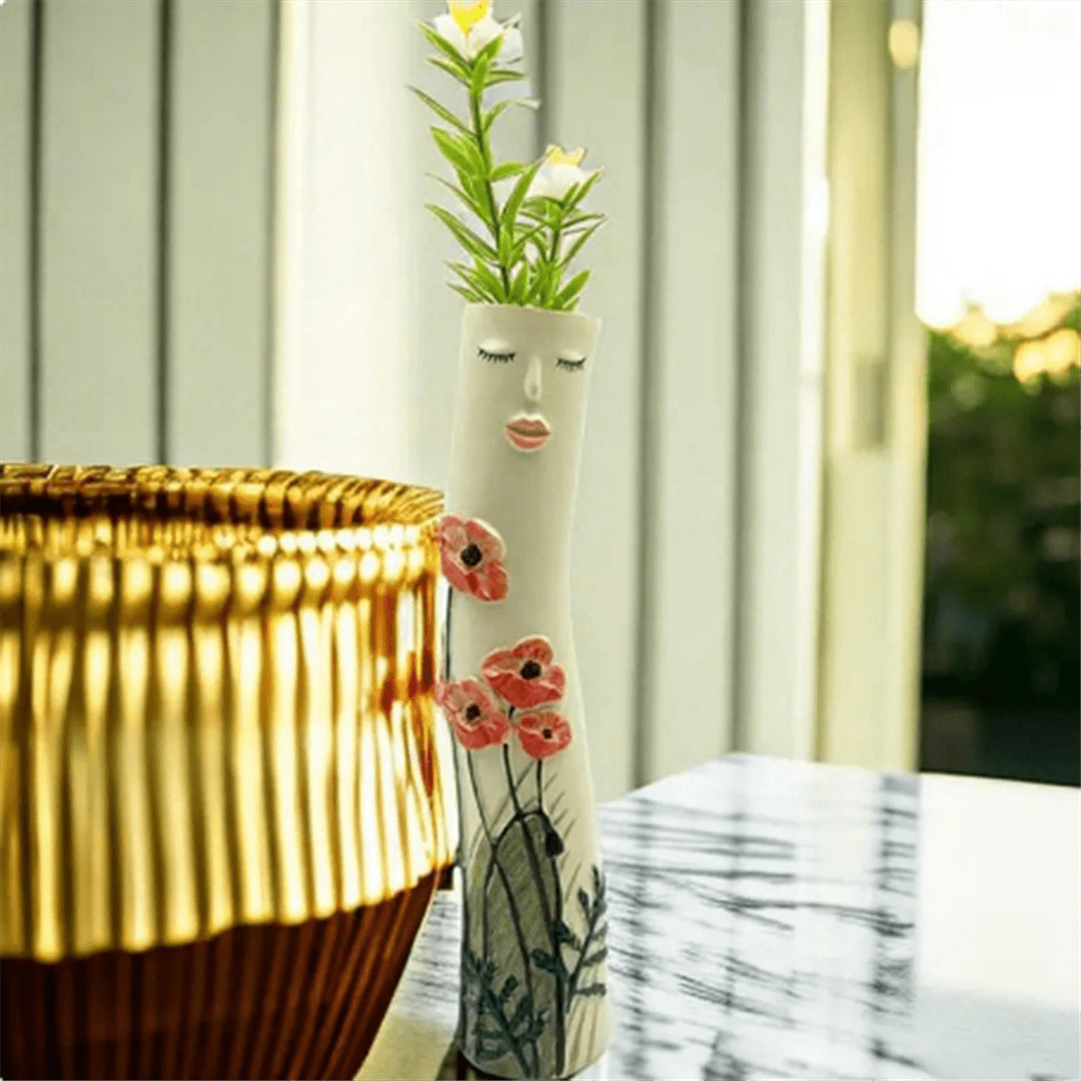 Girls Face Vase Ornament Flower Pot Vase Artificial Plants Holder for Home Decoration B