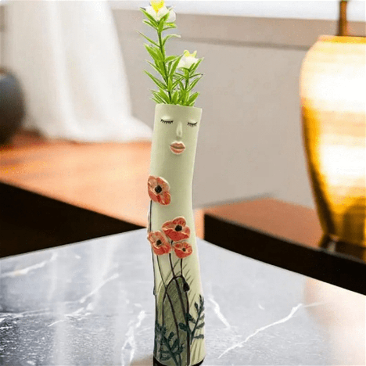 Girls Face Vase Ornament Flower Pot Vase Artificial Plants Holder for Home Decoration B